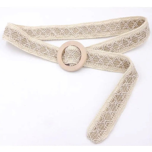 Boho crochet lace belt with wooden buckle - MRSLM