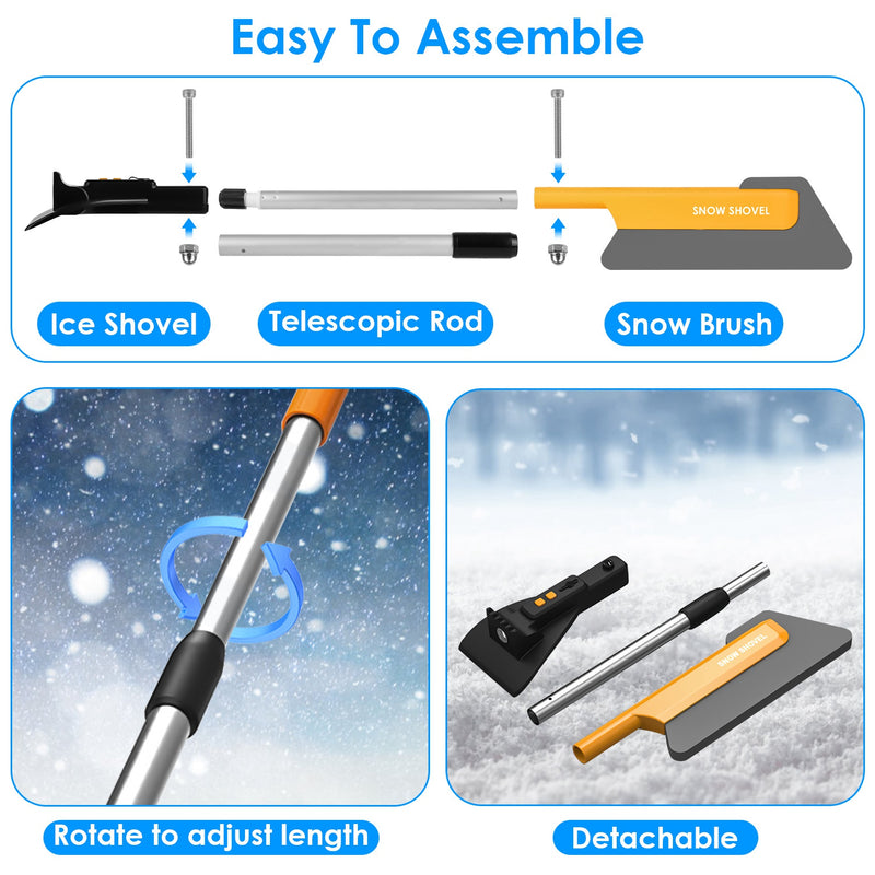 3-in-1 telescopic car snow brush, ice scraper and shovel with light, view 10 - MRSLM
