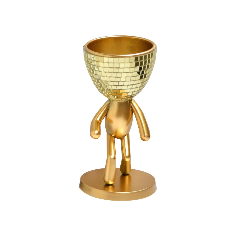 mirror disco walking man planter pot, view 3 - MRSLM