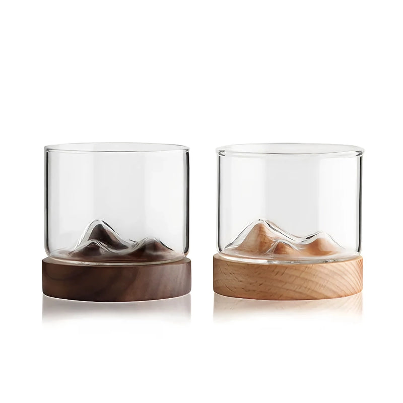 mountain whiskey glass with wooden base, view 12 - MRSLM
