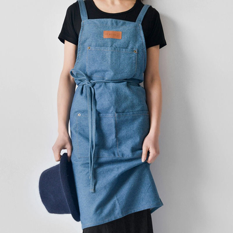 Thick cotton denim kitchen apron, view 6 - MRSLM