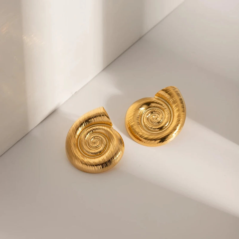 Gold-plated spiral conch earrings, view 5 - MRSLM