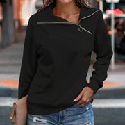 women's zip high neck loose sweater, view 3 - MRSLM