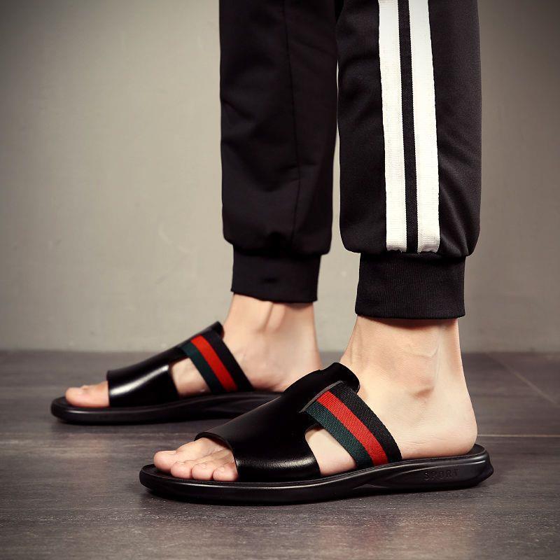 Men's soft leather slide sandals, view 4 - MRSLM