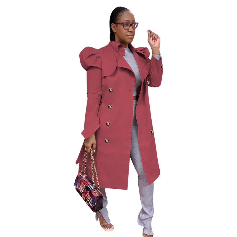 long belted trench coat in a plain color, view 6 - MRSLM