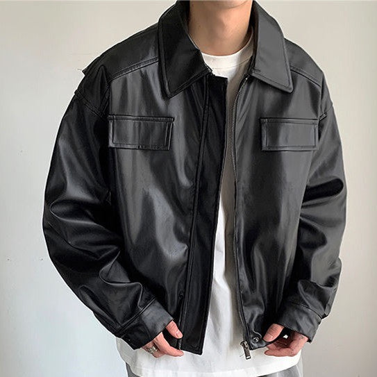 men's vintage motorcycle PU leather coat - MRSLM