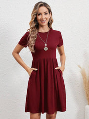 elastic waist short sleeve dress, view 7 - MRSLM