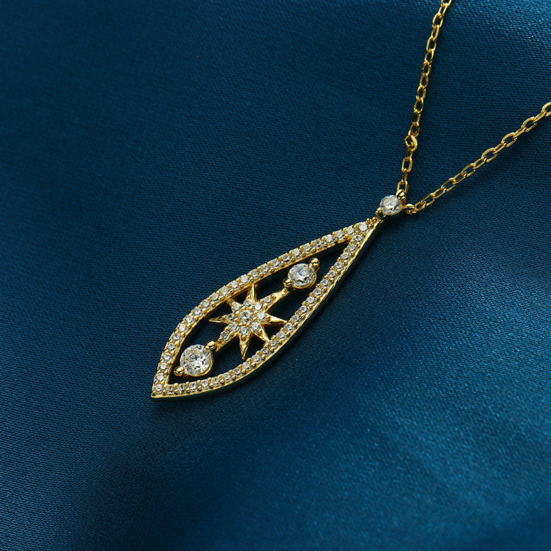 Vintage Water Drop Sterling Silver Gold-plated Zircon Necklace For Women