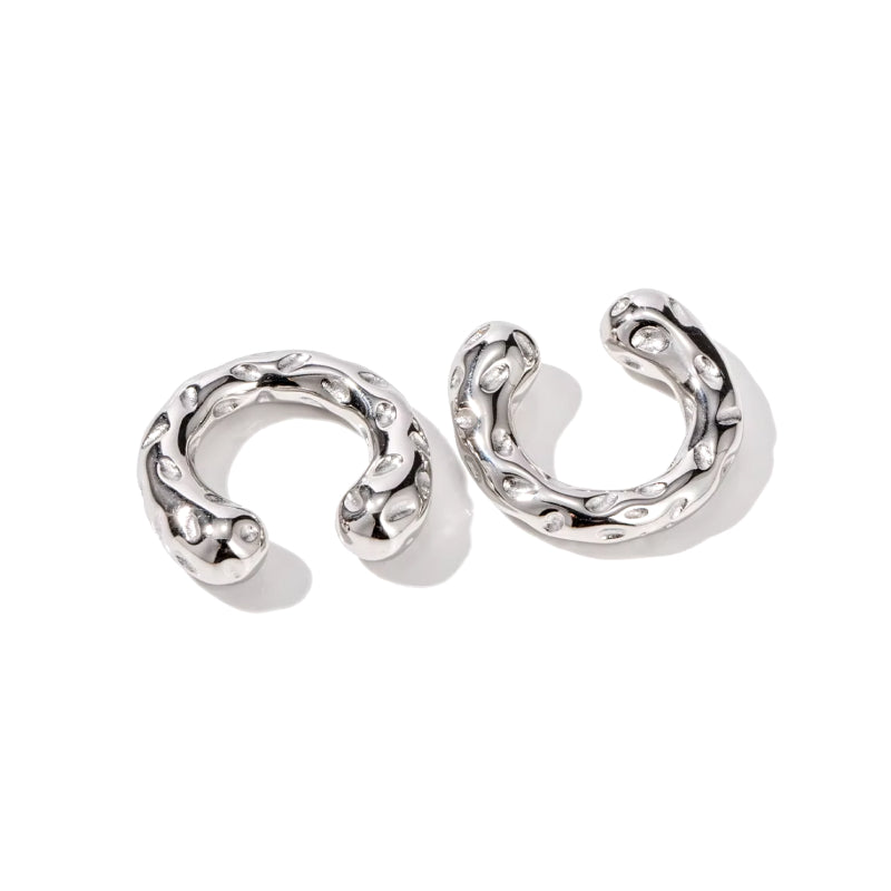 chunky gold ear cuff with hammered texture, view 3 - MRSLM