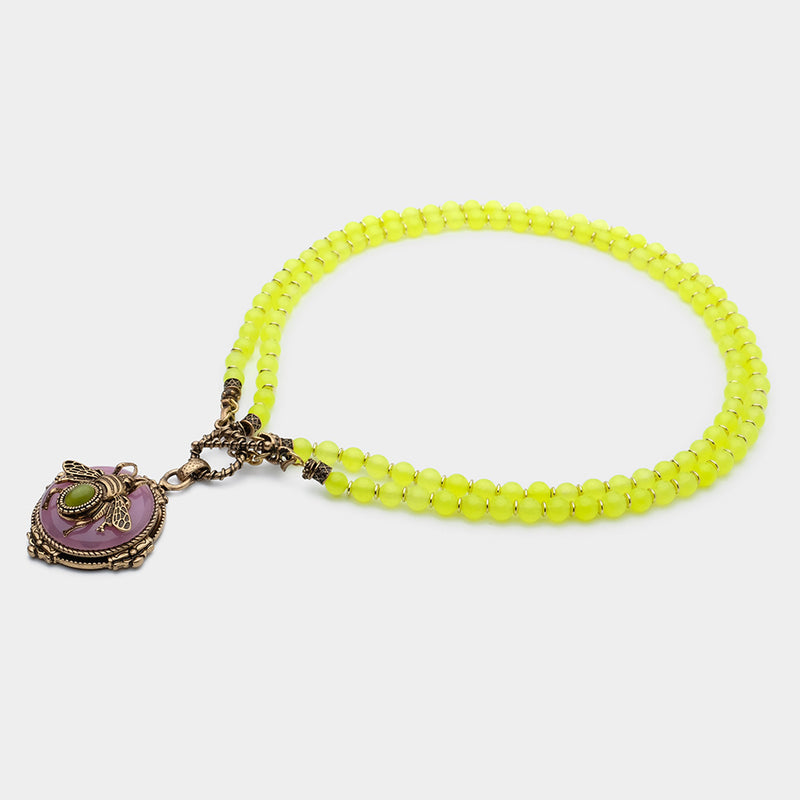 vintage agate beaded necklace, view 2 - MRSLM