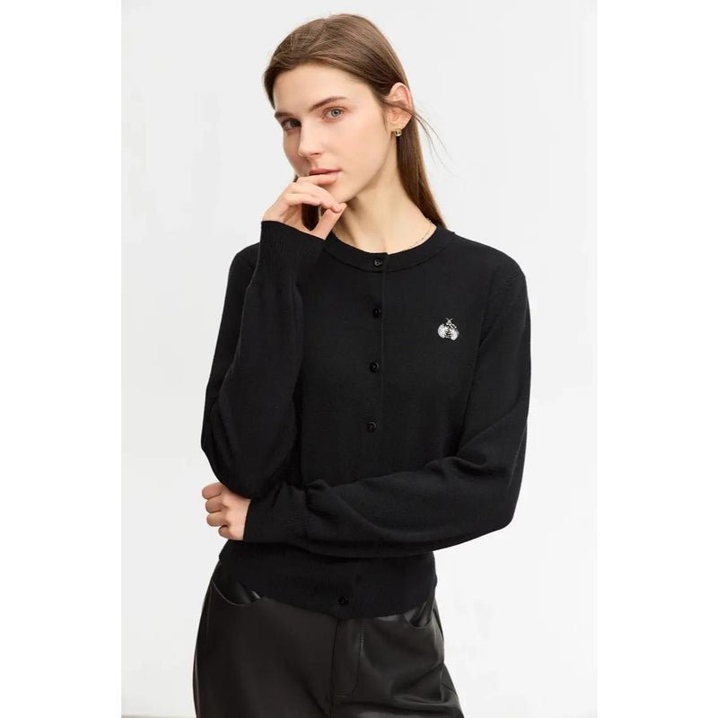 slim wool sweater with ladybug embroidery, view 3 - MRSLM