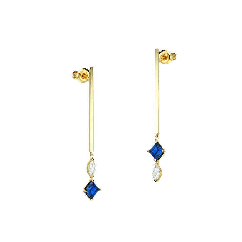 asymmetric blue zircon silver stud earrings, view 3 - MRSLM