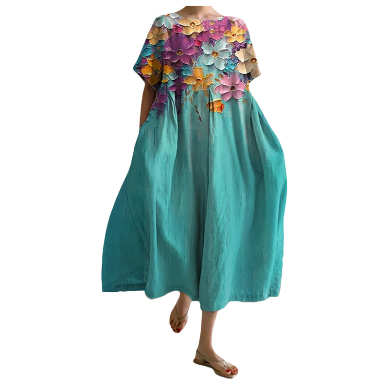 women's round neck 3D print dress, view 8 - MRSLM