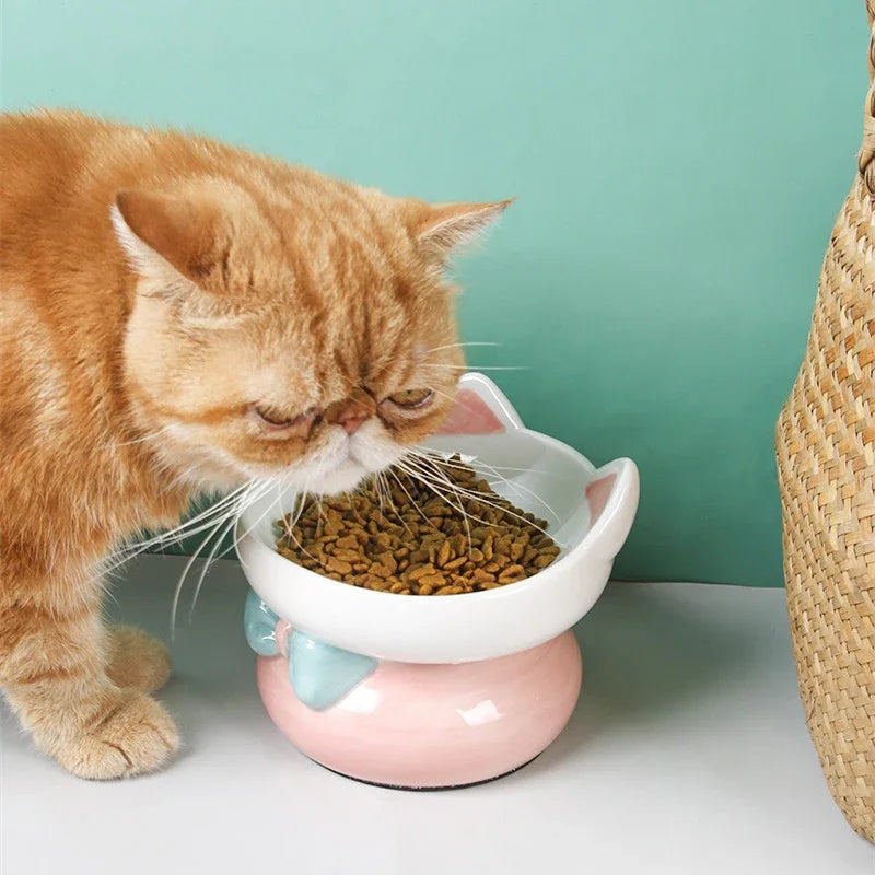 cute ceramic elevated cat bowl, view 6 - MRSLM