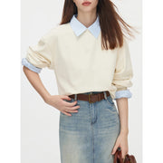 beige drop sleeve cotton pullover, view 5 - MRSLM