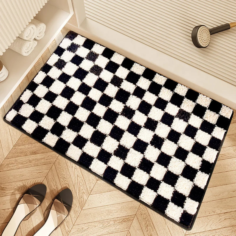 black and white grid bathroom absorbent non-slip mat, view 4 - MRSLM