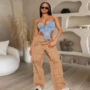 washed denim zipper tube top - MRSLM