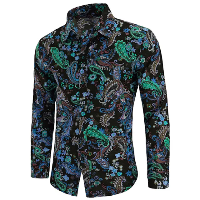 Men's Fashion Long-Sleeved Shirt - Nightclub Floral Print, Slim Fit, British Style