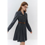 Elegant grey belted suit dress, view 5 - MRSLM