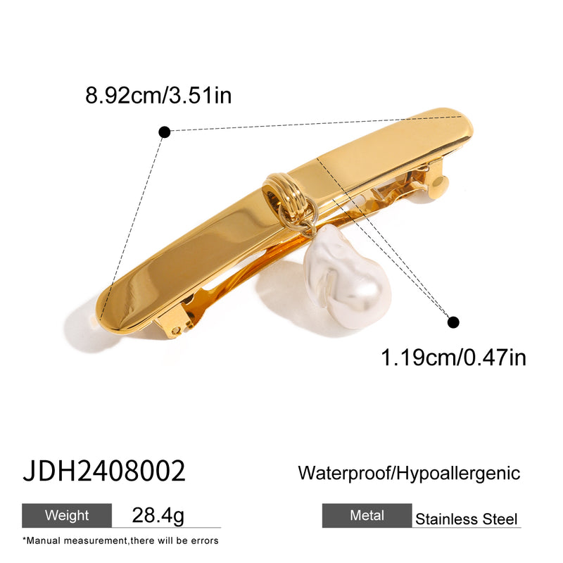 18k gold plated pearl hair clip, view 2 - MRSLM