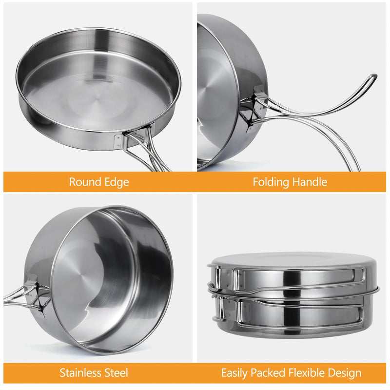 Stainless steel camping cookware set, view 5 - MRSLM