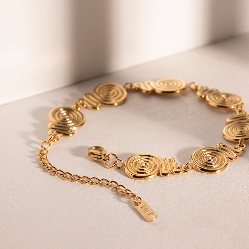 18K gold swirl circle bangle, view 5 - MRSLM