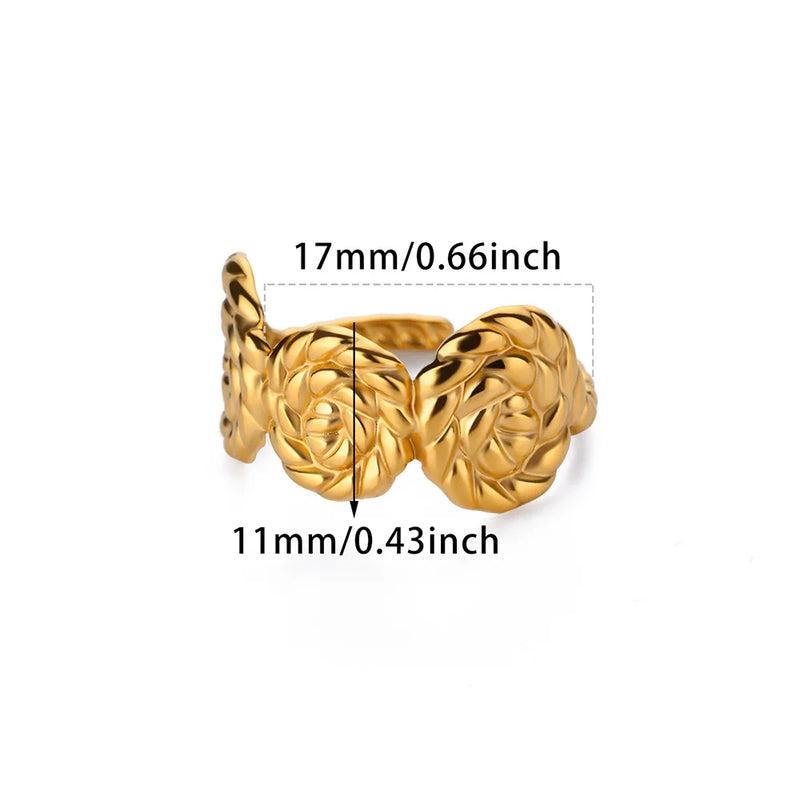 rose flower adjustable stainless steel ring, view 8 - MRSLM