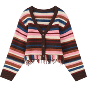 y2k retro striped v-neck sweater, view 2 - MRSLM