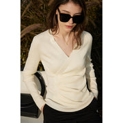 Women's slim V-neck shirred sweater, view 2 - MRSLM
