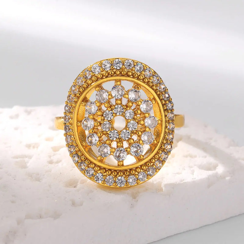 Cubic zirconia flora gold ring, view 4 - MRSLM