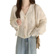women's loose short cotton knit cardigan, view 2 - MRSLM