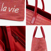 casual straw tote bag with letter decoration, view 9 - MRSLM