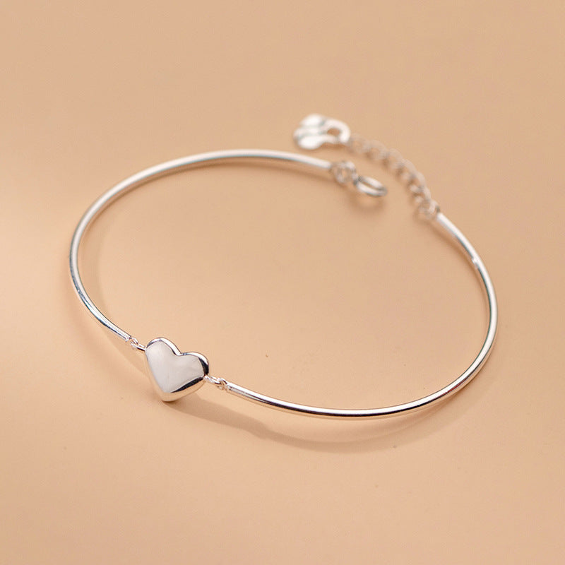 Women's glossy heart sterling silver bracelet, view 3 - MRSLM