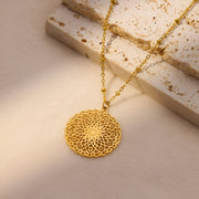 Gold floral pendant necklace for women, view 4 - MRSLM