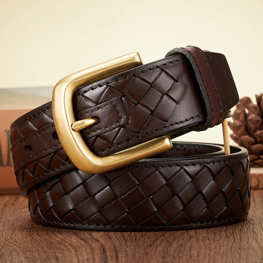 men's braided leather belt copper buckle - MRSLM