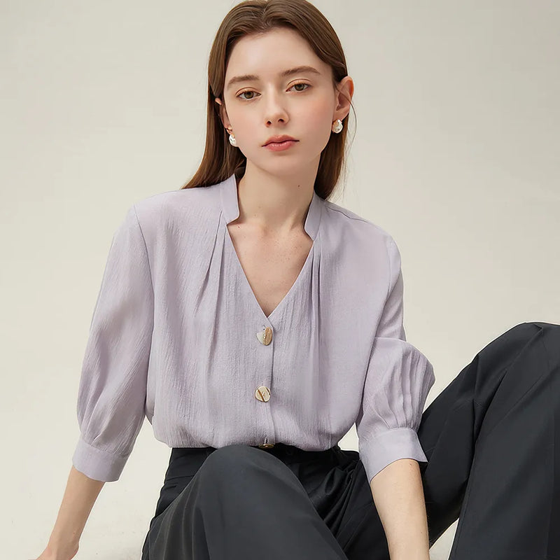 french v-neck loose shirt, view 3 - MRSLM