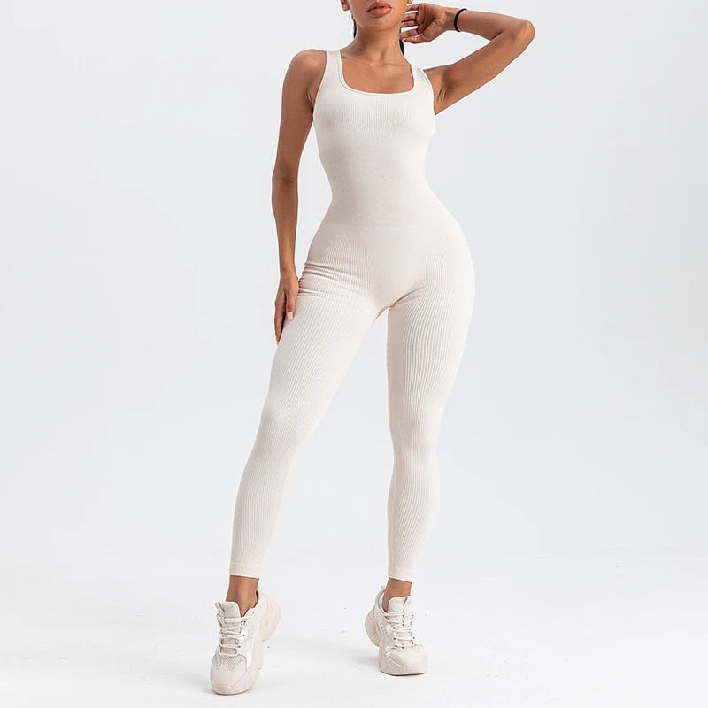 square neck bodycon yoga jumpsuit, view 9 - MRSLM