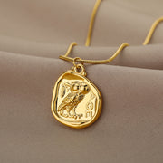 Gold owl pendant necklace, view 3 - MRSLM