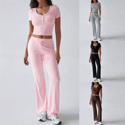 Women's solid color crew neck casual set - MRSLM