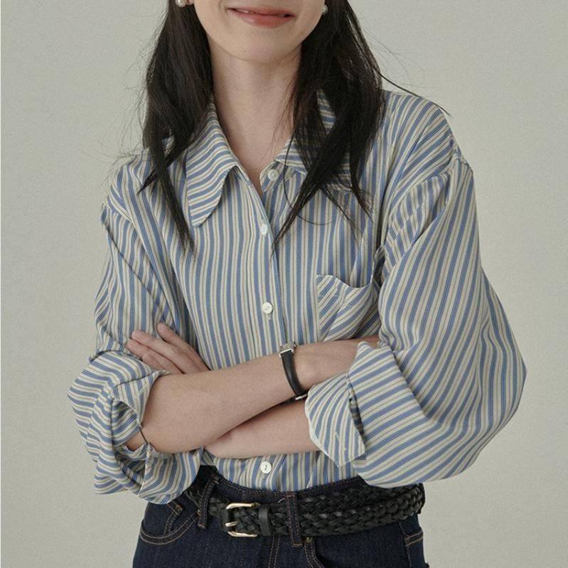 Elegant striped long sleeve blouse - MRSLM