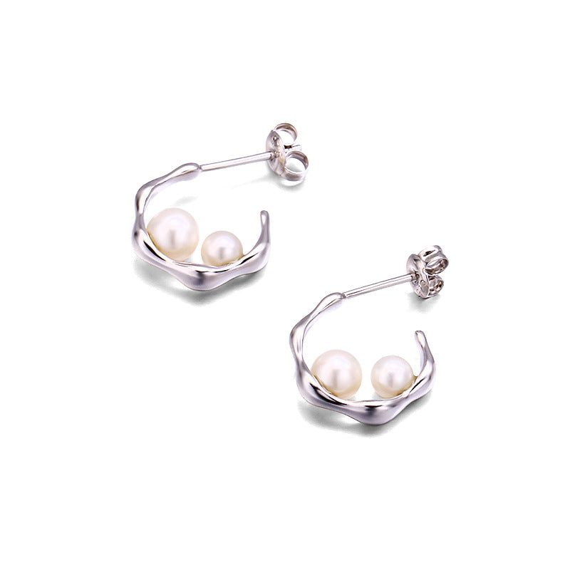 natural pearl geometric stud earrings, view 4 - MRSLM