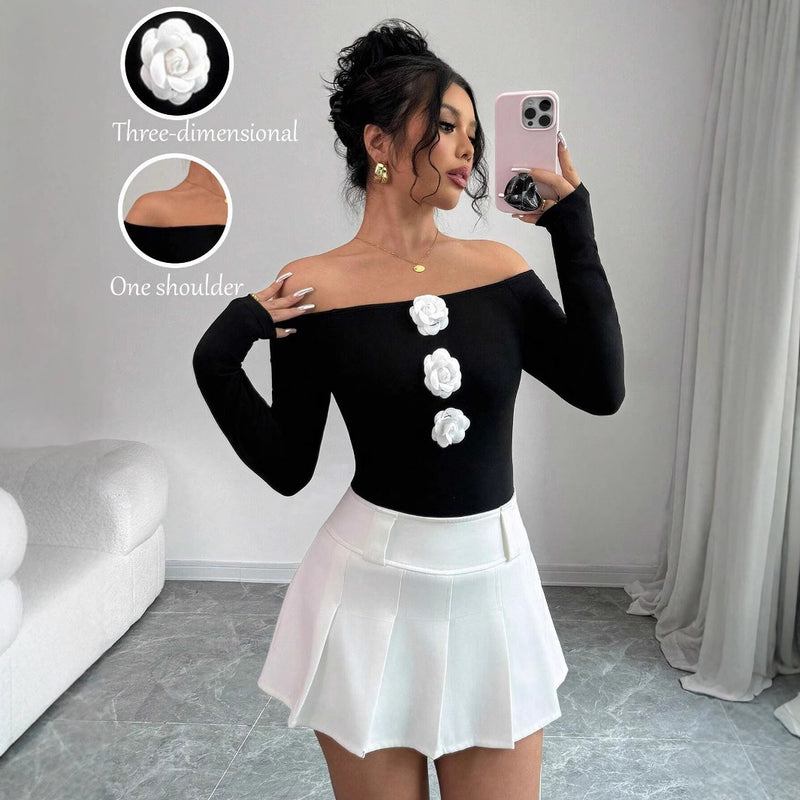 3D floral off-shoulder slim top, view 2 - MRSLM