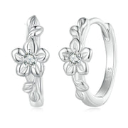white gold zircon flower hoop earrings, view 3 - MRSLM
