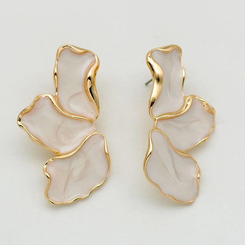 zinc alloy cream enamel petal earrings, view 4 - MRSLM