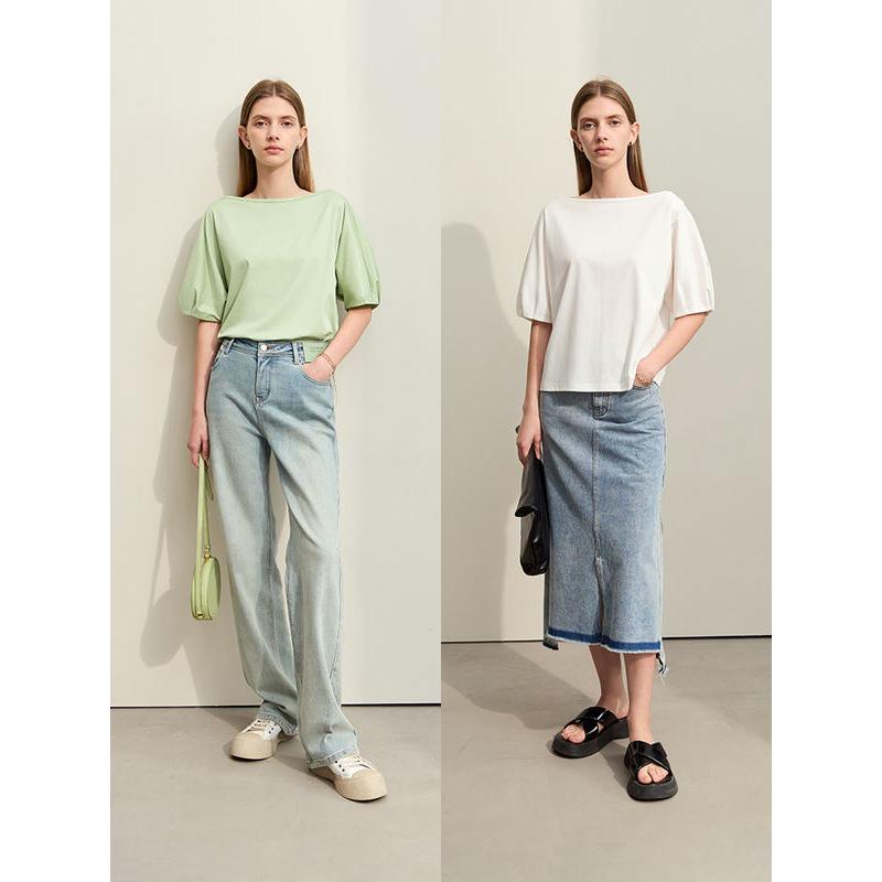 Slash neck lantern sleeve top, view 6 - MRSLM