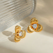Gold-plated zircon flower stud earrings - MRSLM