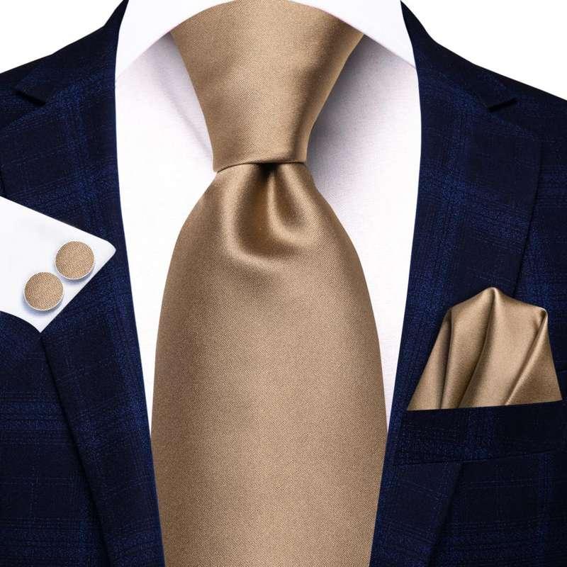 gold brown silk necktie set - MRSLM