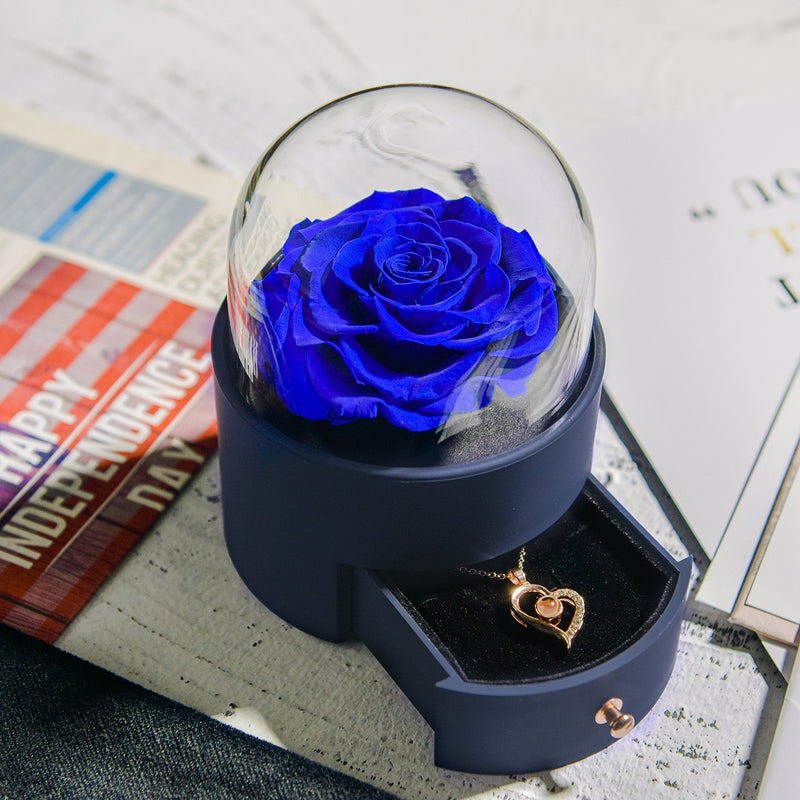 Preserved rose jewelry box with necklace, view 5 - MRSLM