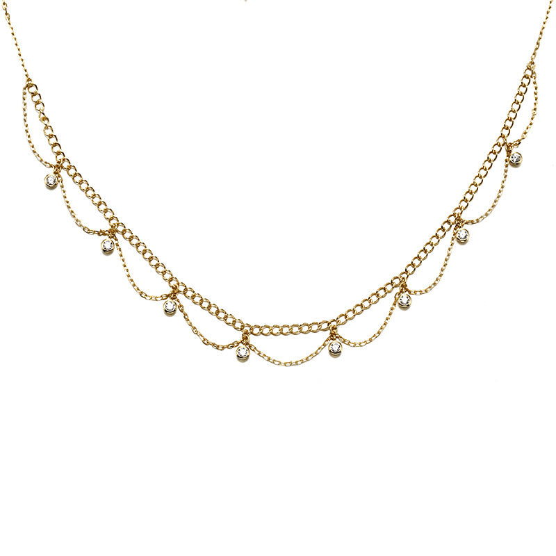 Silver wave zircon layered necklace, view 4 - MRSLM