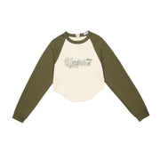 women's cropped color block long sleeve top, view 9 - MRSLM